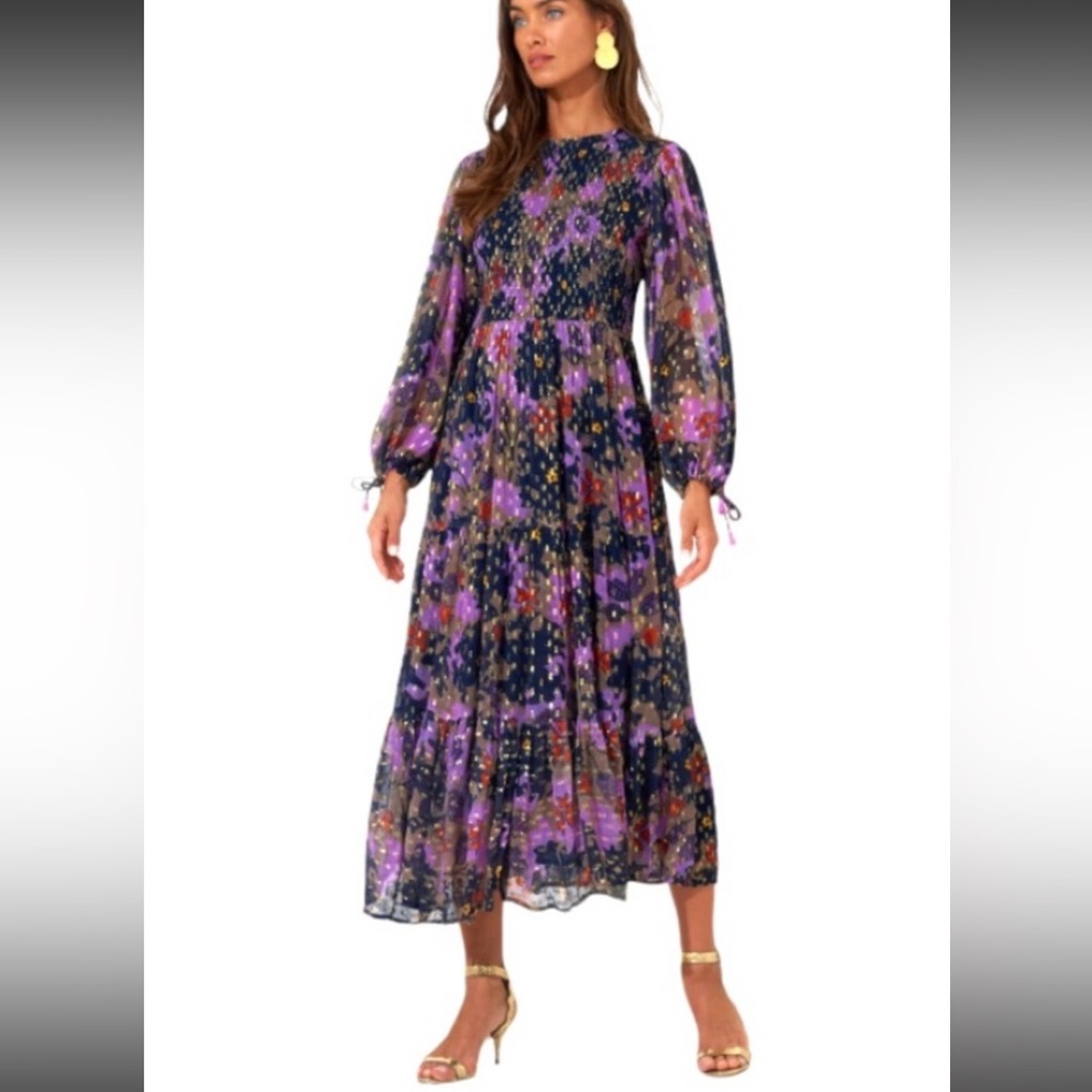 Oliphant Smocked Top Maxi Dress in Suzani Navy